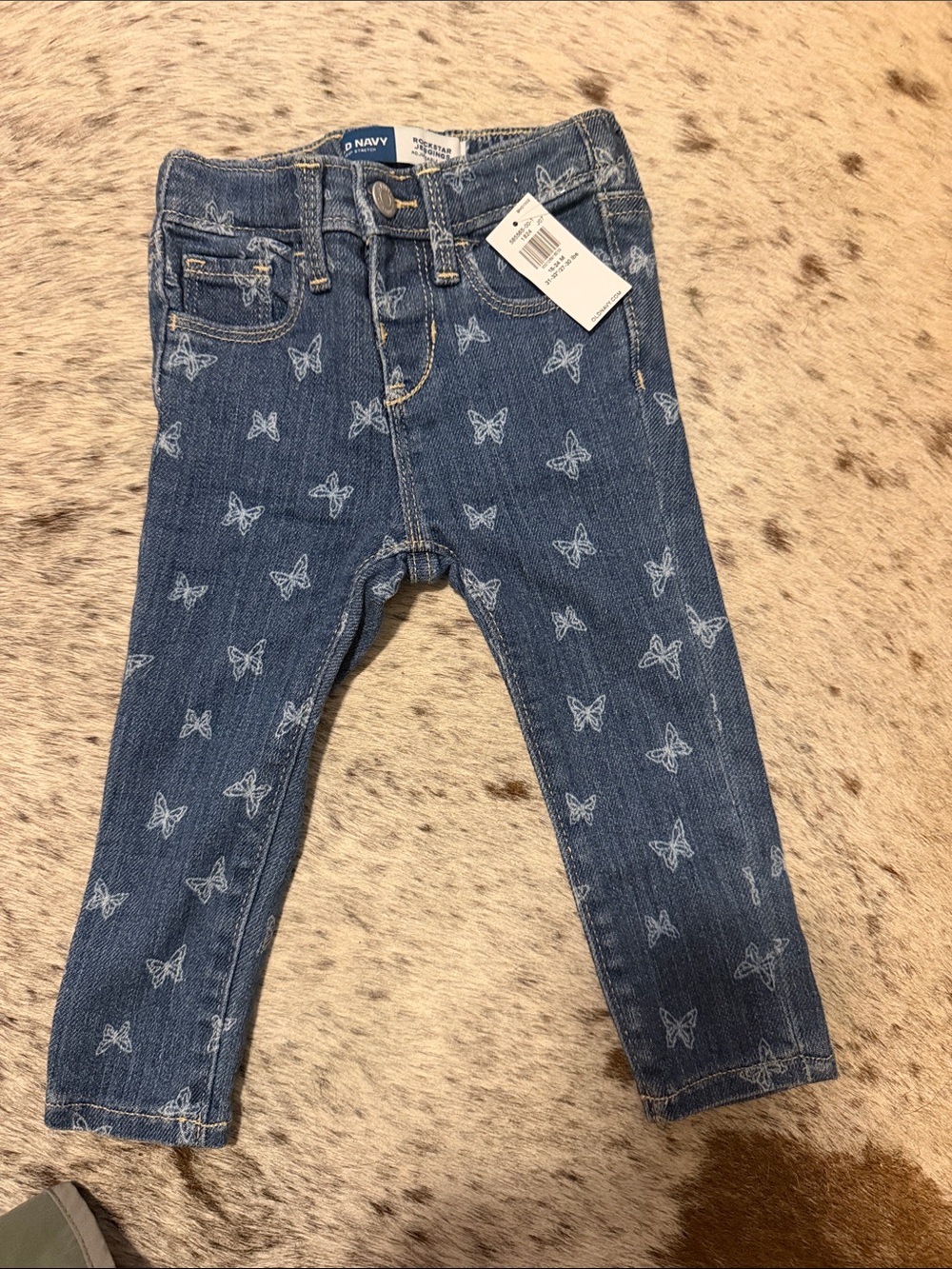 Old Navy Blue Denim Jeans with White Butterfly Print - Girls (Rockstar Jeggings)
